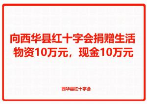 向西華縣紅十字會捐贈生活物資10萬元，現(xiàn)金10萬元